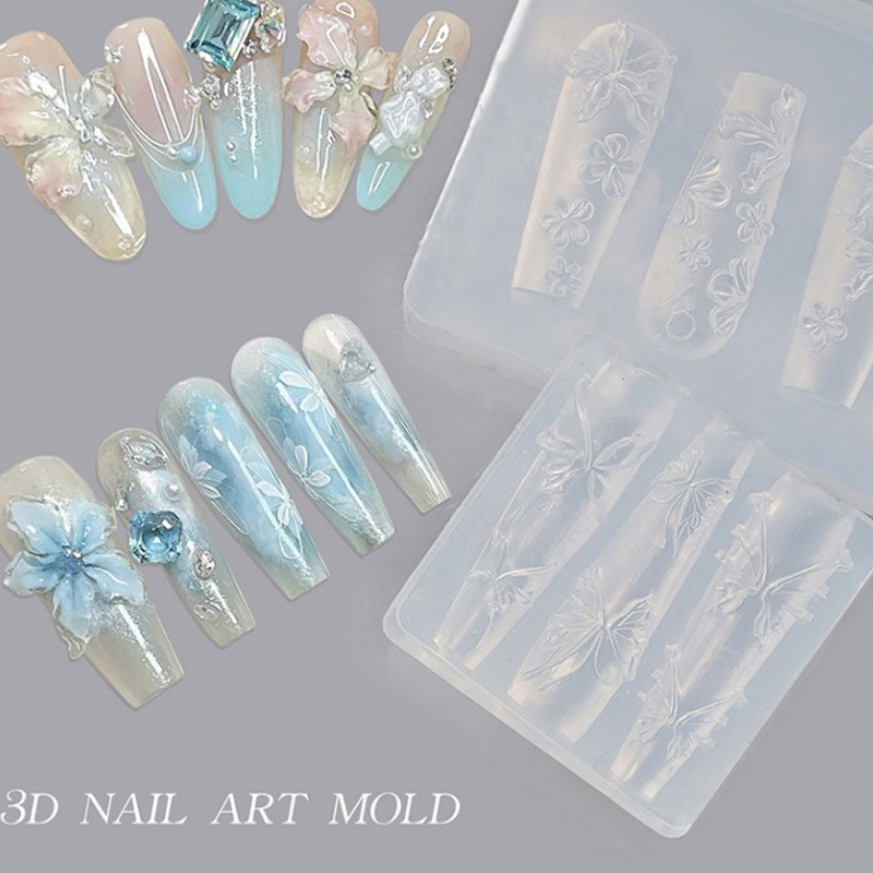 Rose Butterfly Design 3D Acrylic Nail Mold
